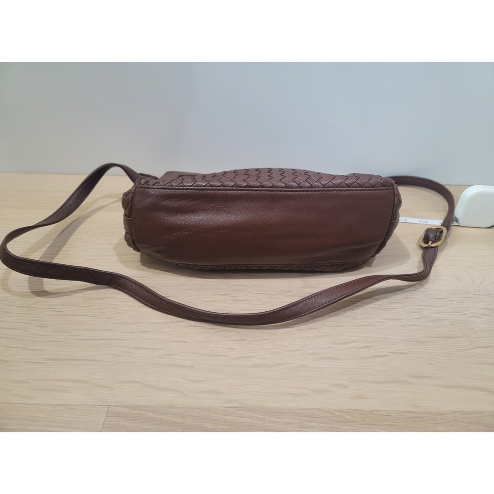 Vintage Ganson Leather Woven Brown.Crossbody Bag Top Zipper With 2 Pockets - Picture 6 of 15